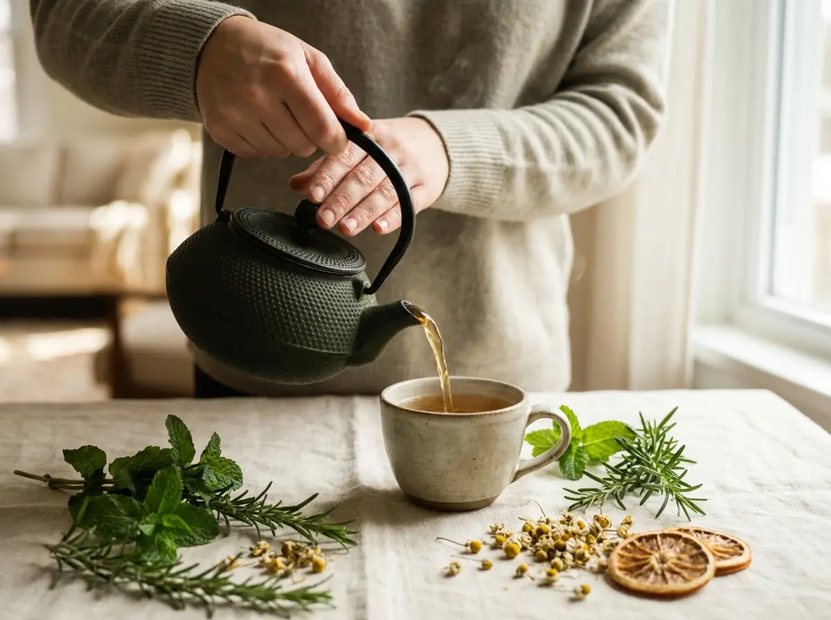 Pouring a herbal botanical tea, NatuRx care ritual